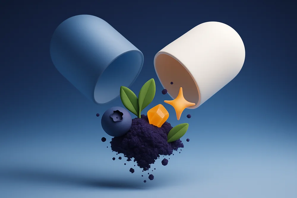 Summe der Wirkstoffe: 863,4 mg von 1 000 mg Kapselinhalt pro Tag, also 86 %.